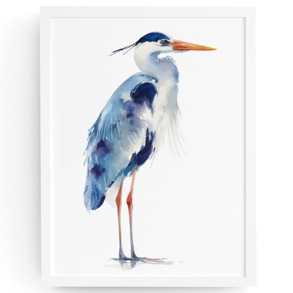 Watercolor Heron Portrait Wall Art Print Poster, Unframed - Picture 1 of 6